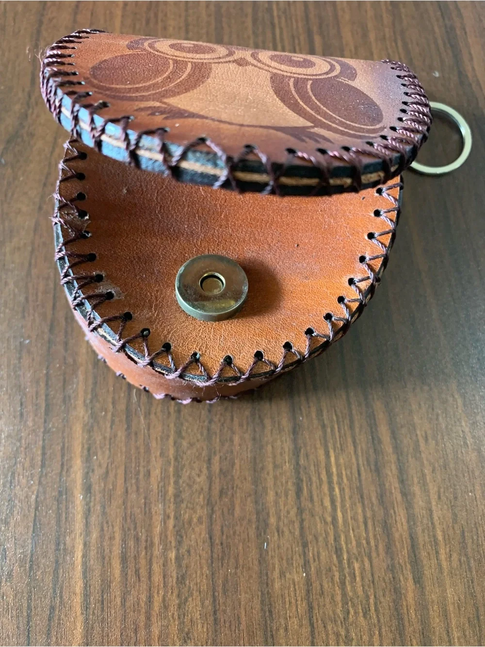 Leather Owl Key & Card Holder Keychain - Brown